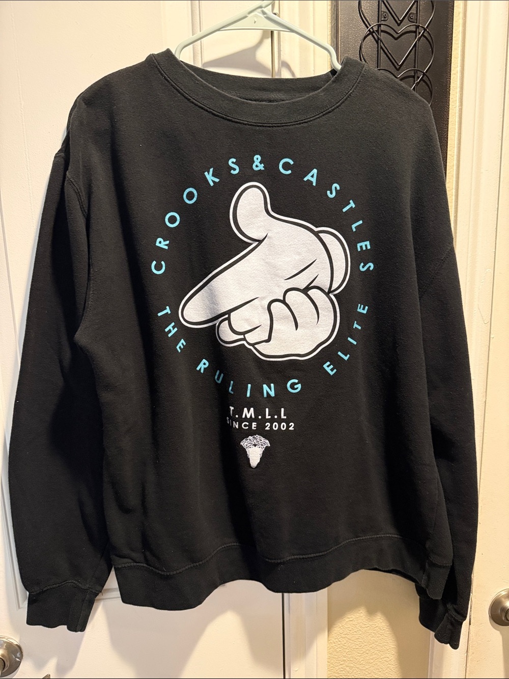 Crooks & Castles Black Sweatshirt with Teal and White Graphic
